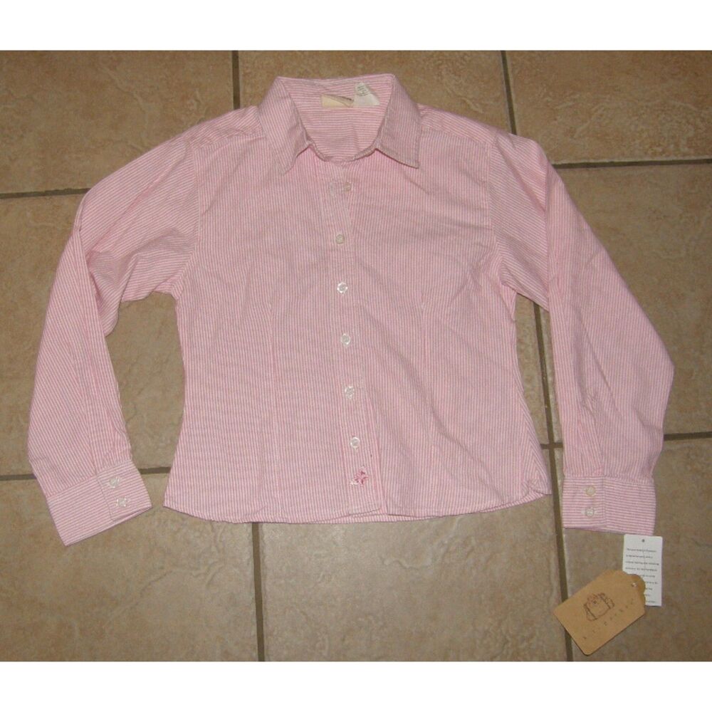 NEW NWT Girls Sz 12 Pink Striped Embroidered Butterfly Button Up Shirt KC PARKER